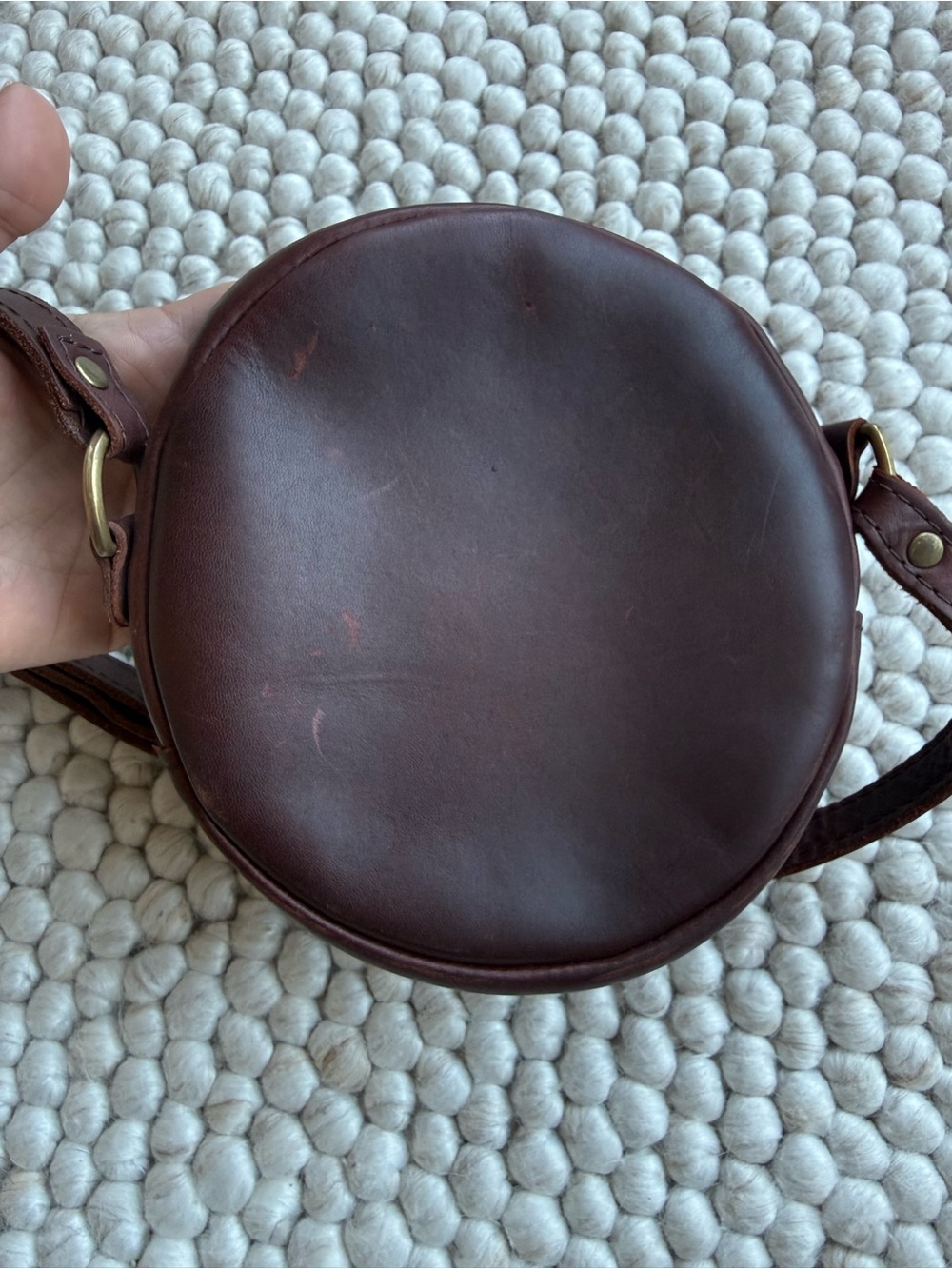 Portland Leather Round Brown Genuine Leather Crossbody Bag - Picture 3 of 9
